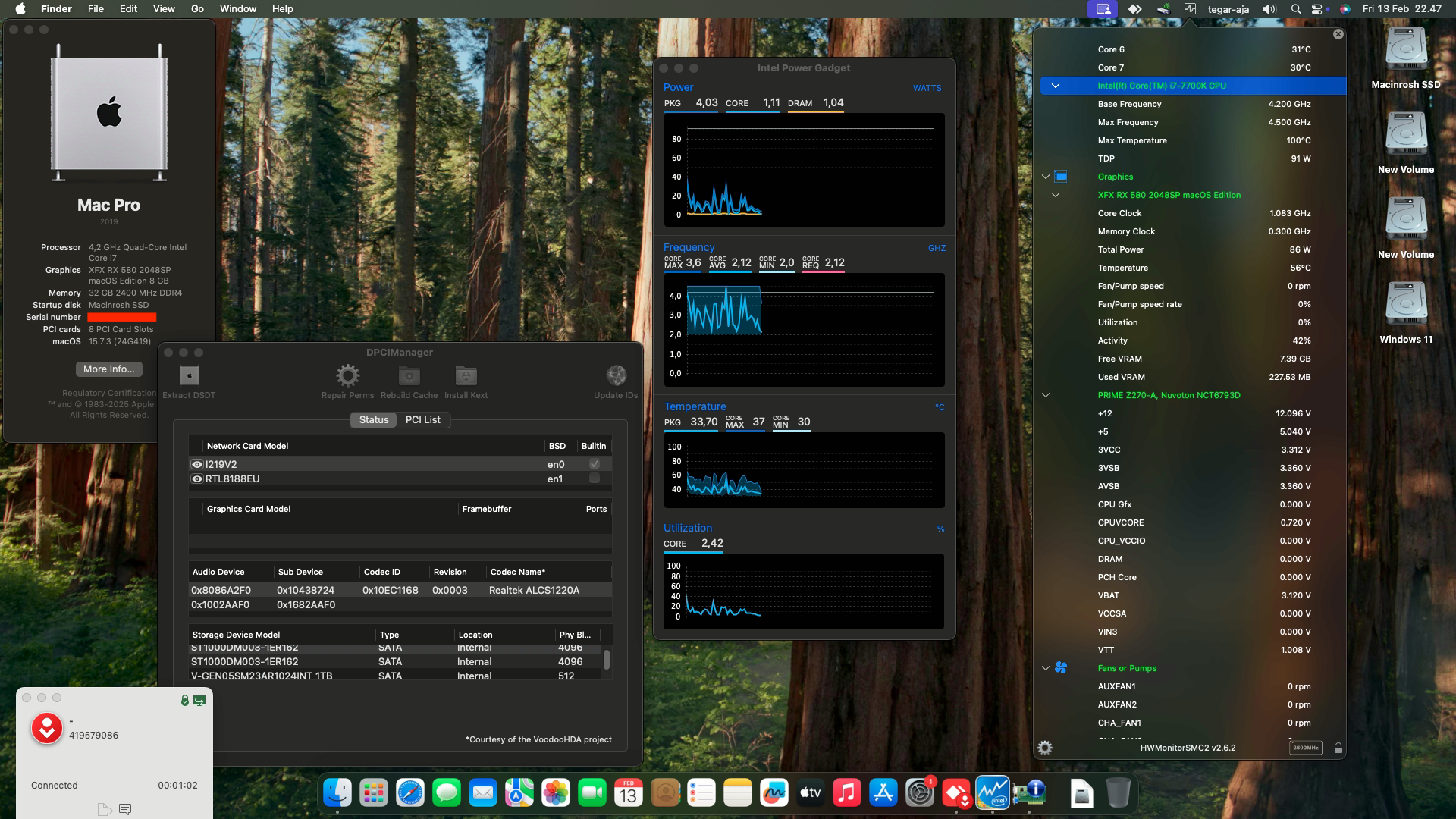 Success Hackintosh macOS Sequoia 15.7.3 Build 24G419 in Asus Prime Z270-A + Intel Core i7 7700K + XFX RX 580 2048SP