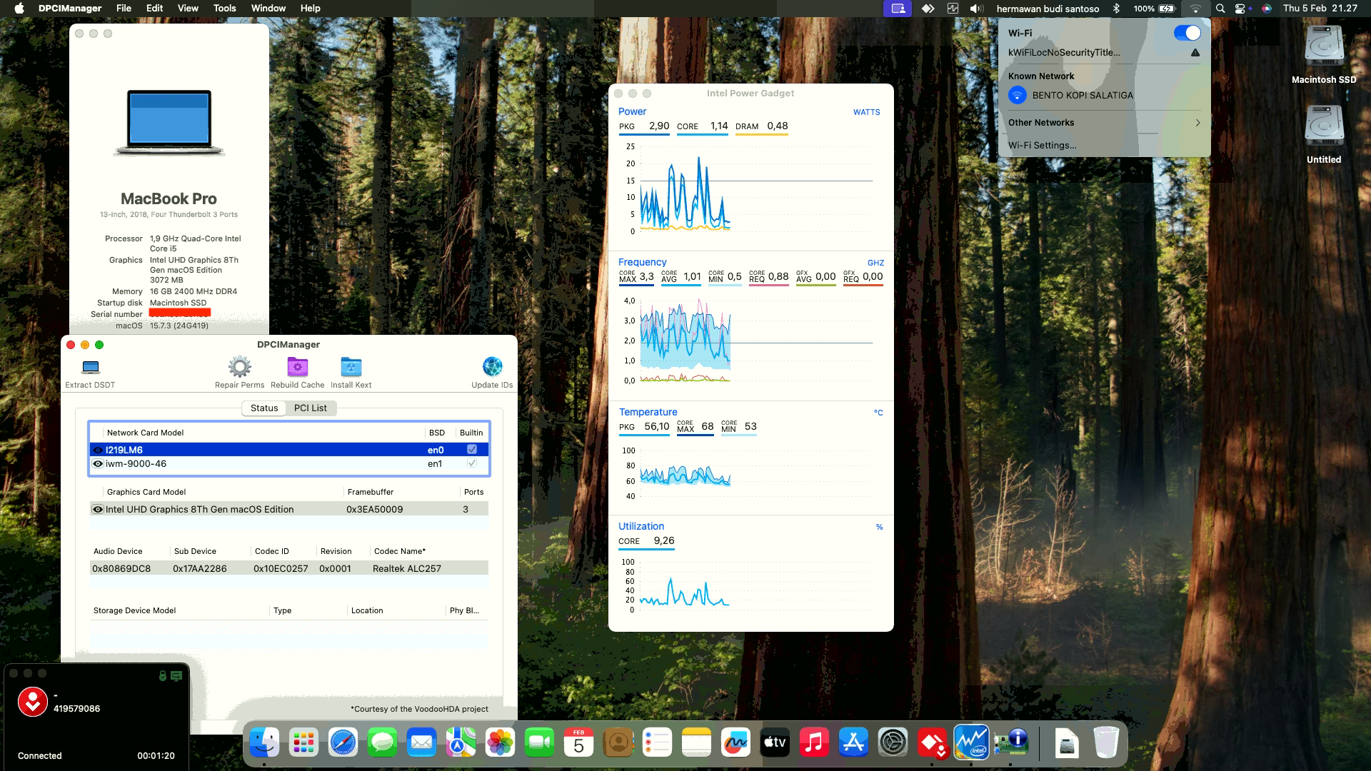 Success Hackintosh macOS Sequoia 15.7.3 Build 24G419 in Lenovo Thinkpad T490S