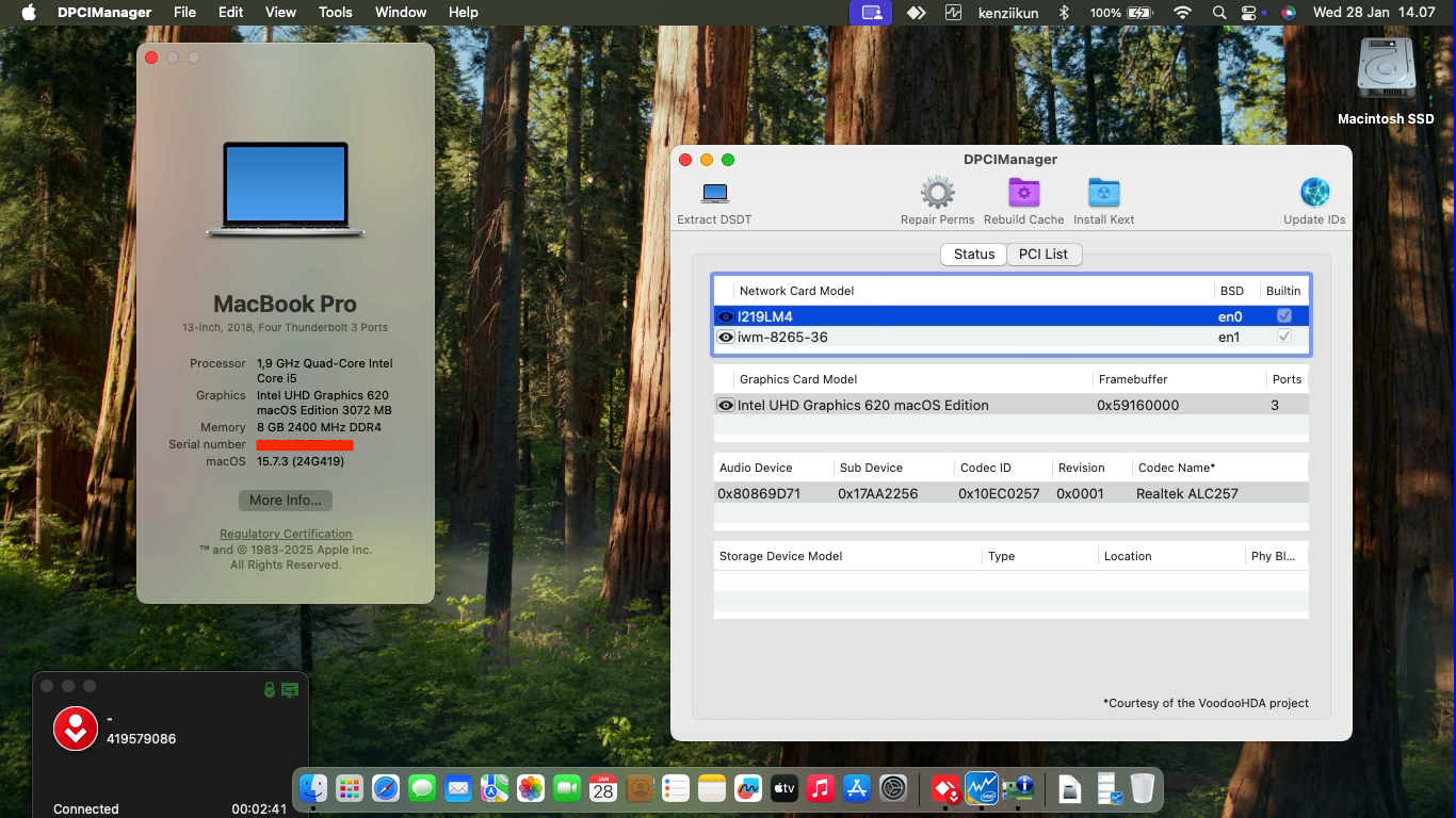 Success Hackintosh macOS Sequoia 15.7.3 Build 24G419 in Lenovo Thinkpad X280