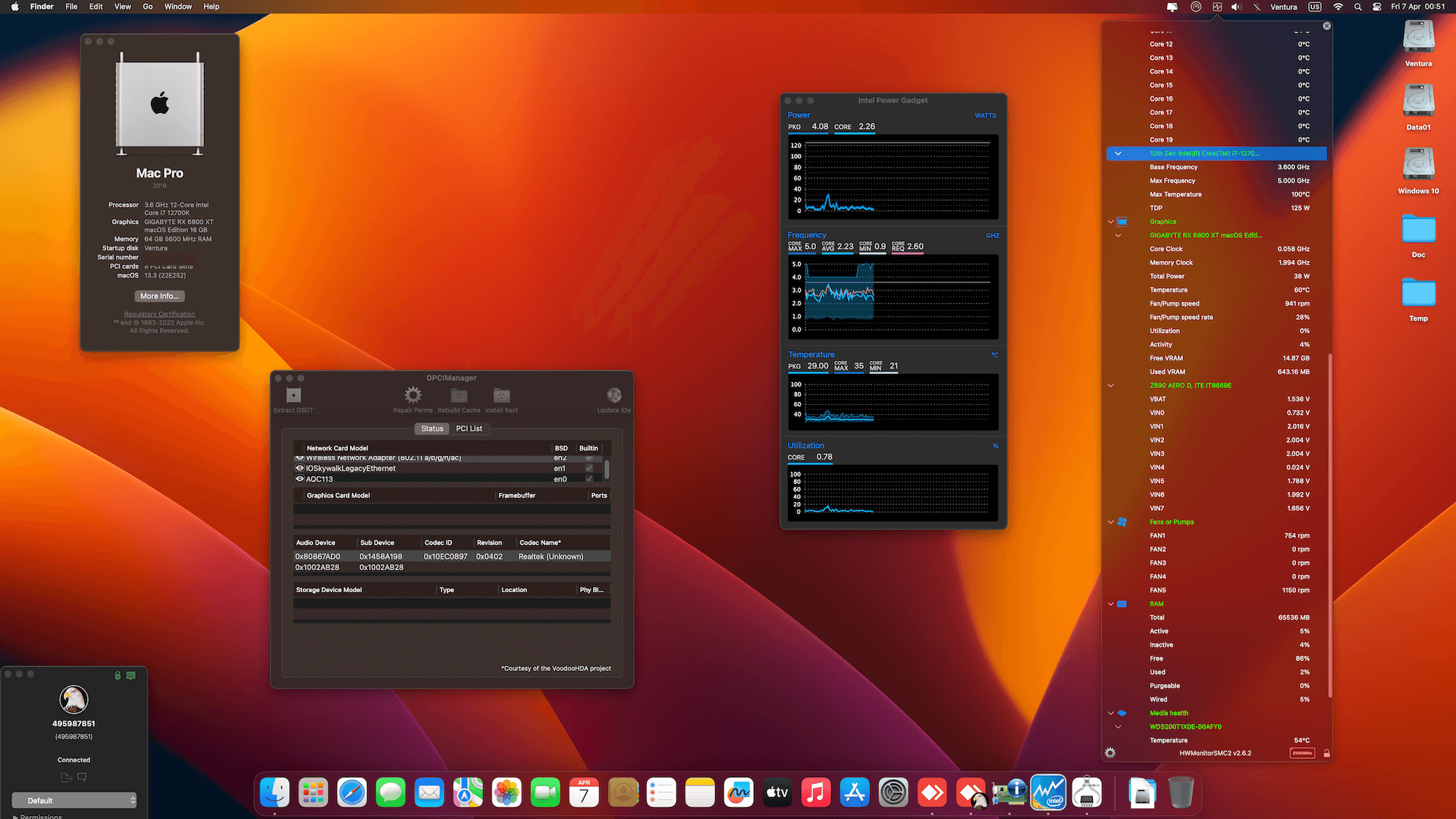 Gigabyte Z690 Aero D + Intel Core i7 12700K + Gigabyte RX 6800 XT OpenCore 1