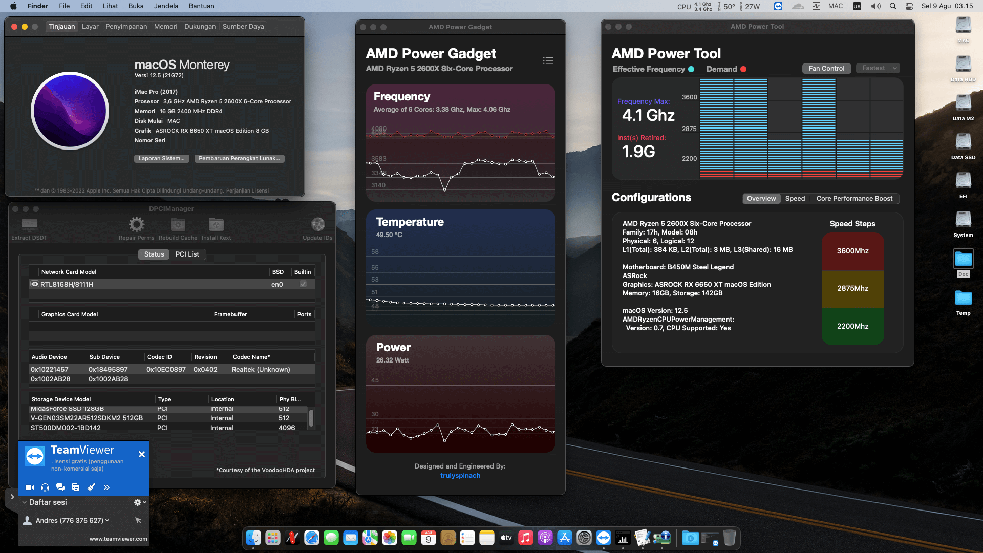 Asrock B450M Steel Legend + AMD Ryzen 5 2600X + Asrock RX 6650 XT OpenCore 1