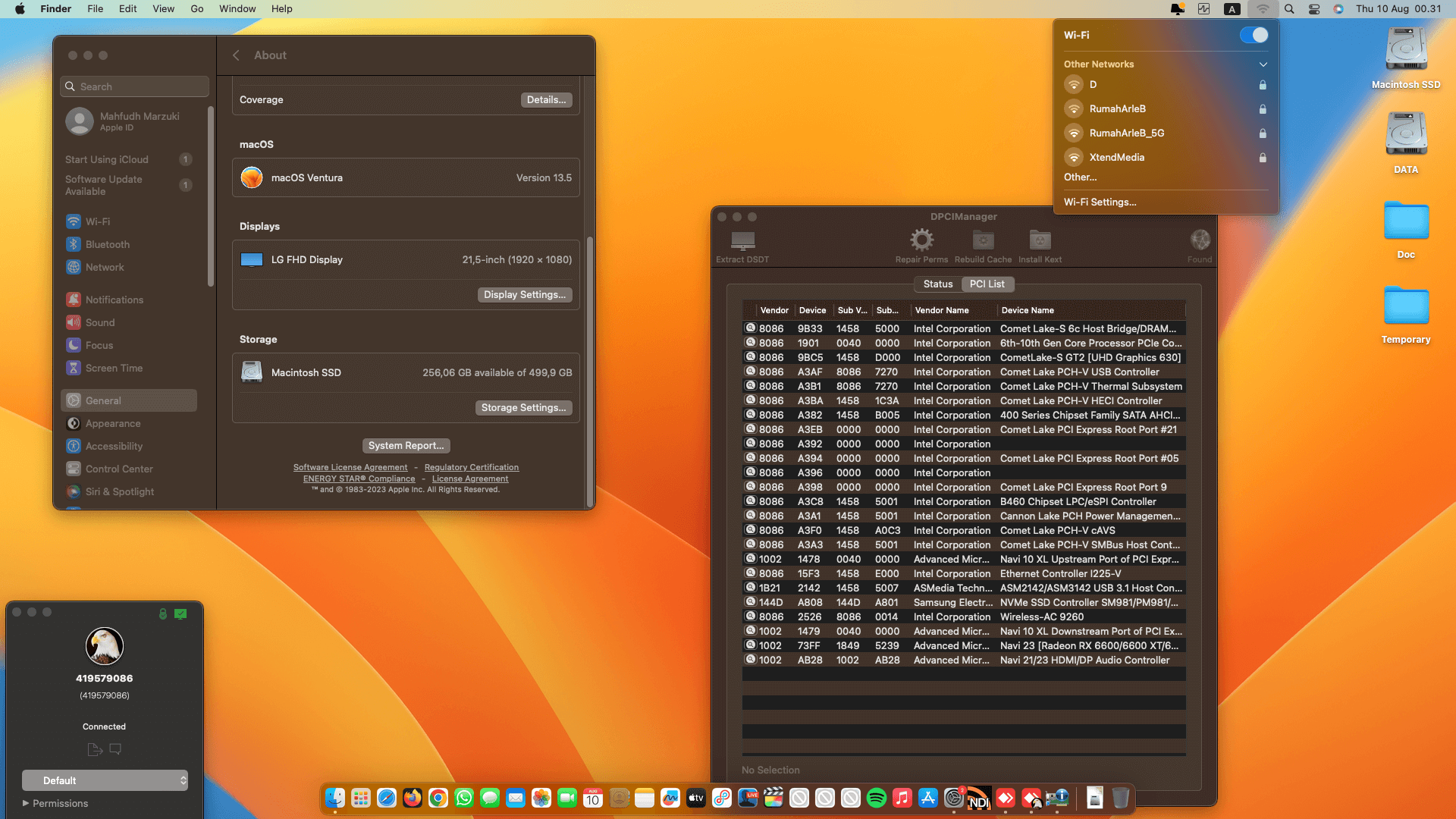 Gigabyte B460 Aorus Pro AC + Intel Core i9 10900 + Asrock RX 6650 XT OpenCore 1