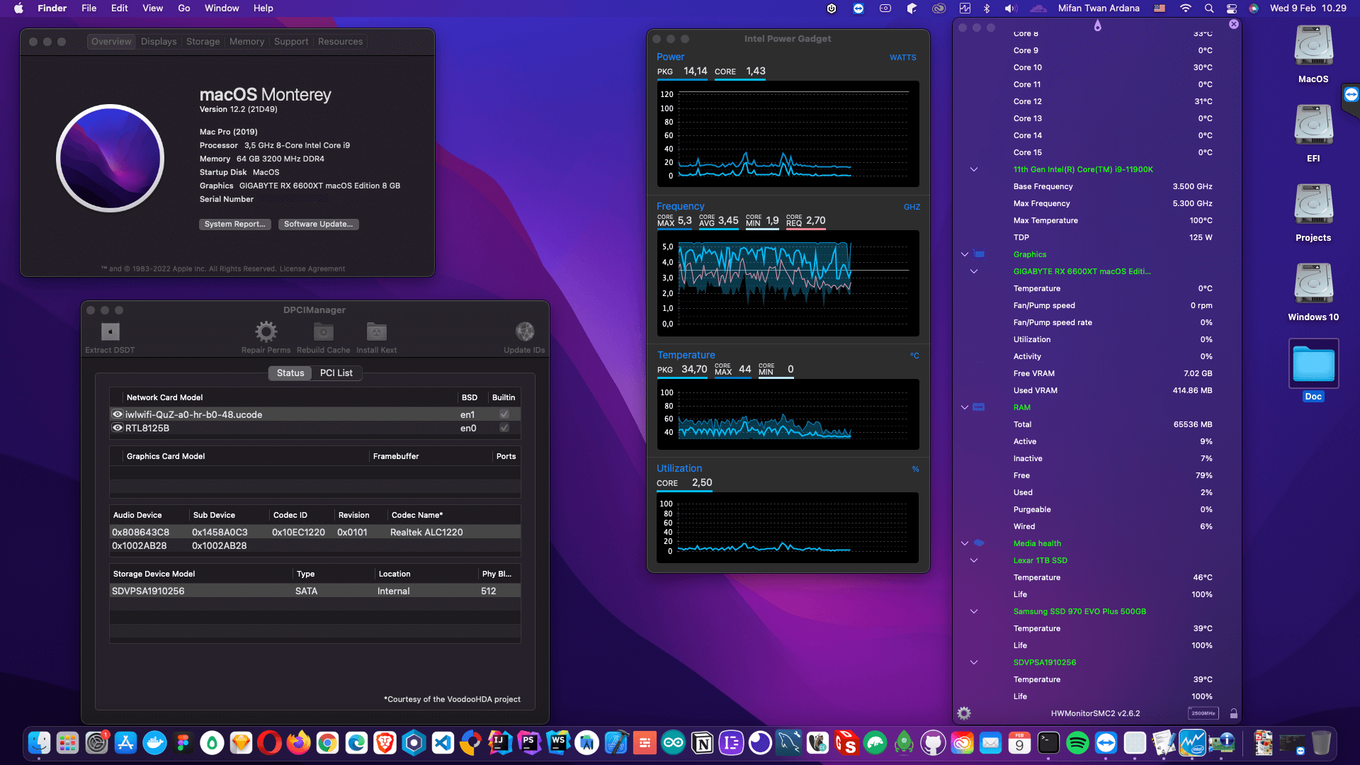 Gigabyte Z590 Aorus Elite AX + Intel Core i9 11900K + Gigabyte RX 6600XT OpenCore 1
