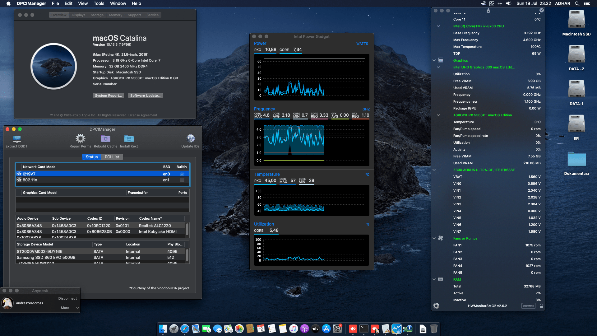 Gigabyte Z390 Aorus Ultra + Intel Core i7 8700 + Asrock Radeon RX 5500XT 1