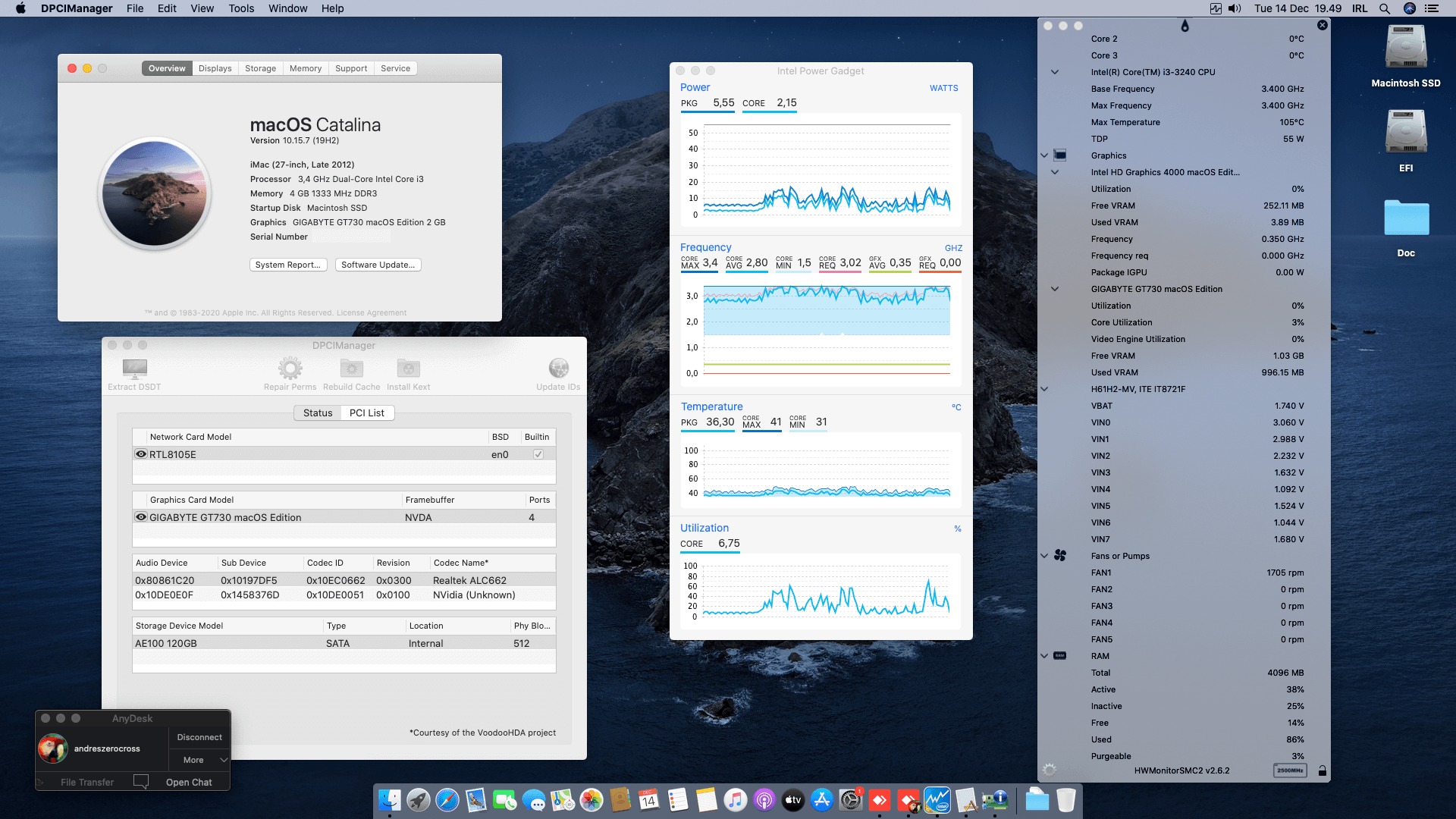 ECS H61H2 MV + Intel Core i3 3240 + Gigabyte GT730 Kepler GK208   OpenCore 1
