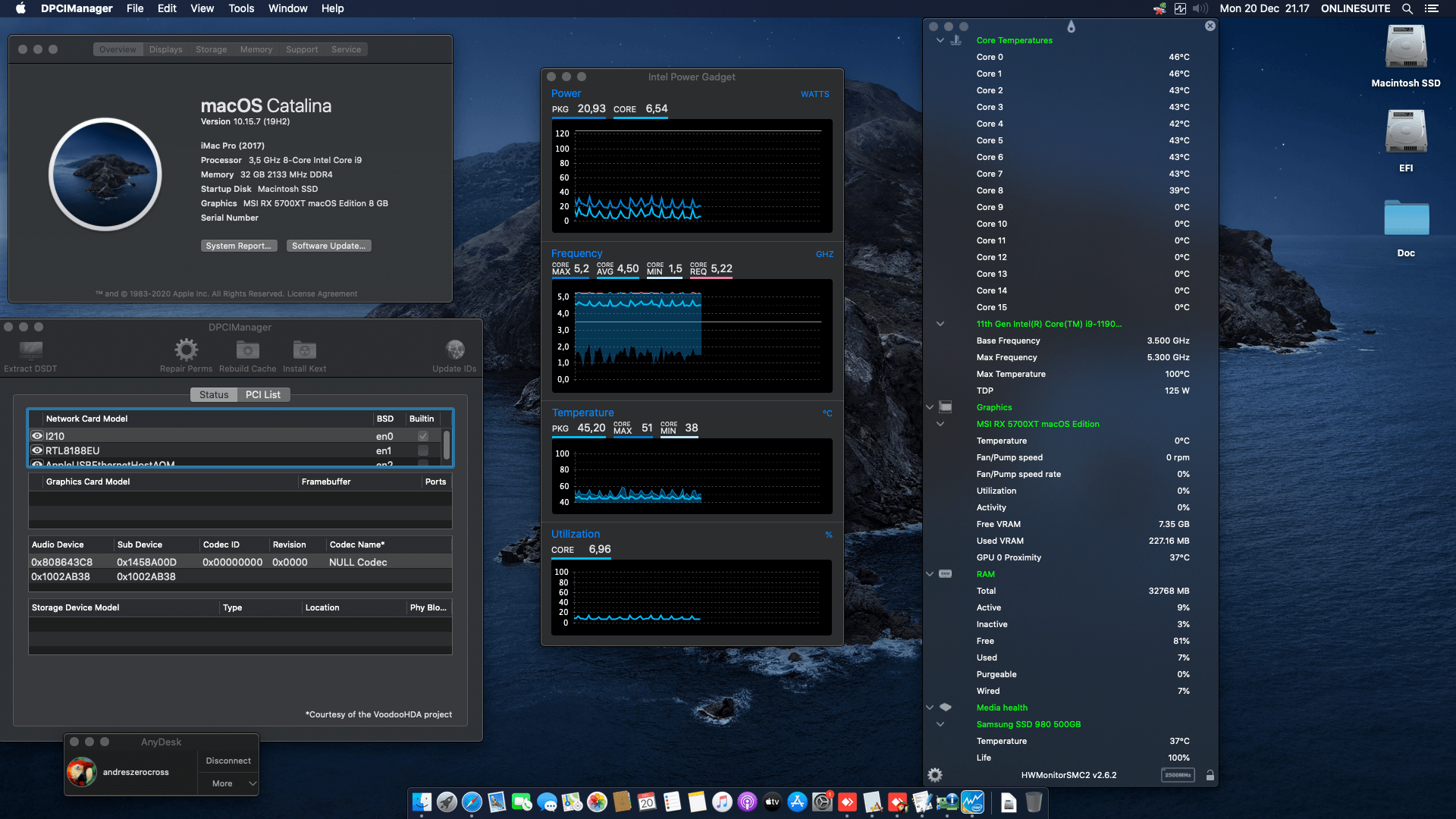 Gigabyte Z590 Vision G + Intel Core i9 11900KF + MSI RX 5700XT 1
