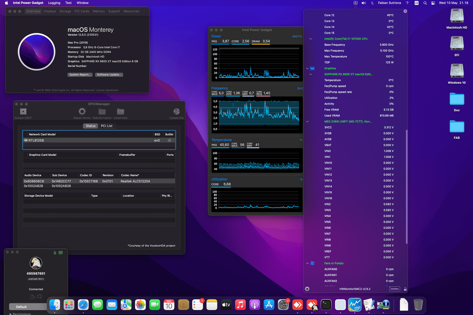 MSI MEG Z490I Unify + Intel Core i7 10700K + Sapphire RX 6600 XT OpenCore 1