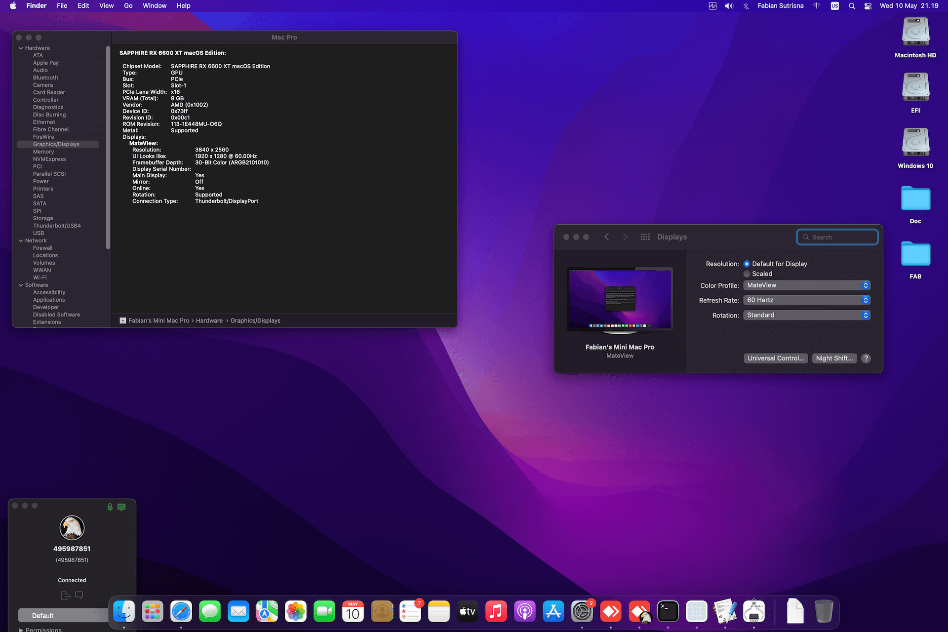 MSI MEG Z490I Unify + Intel Core i7 10700K + Sapphire RX 6600 XT OpenCore 1