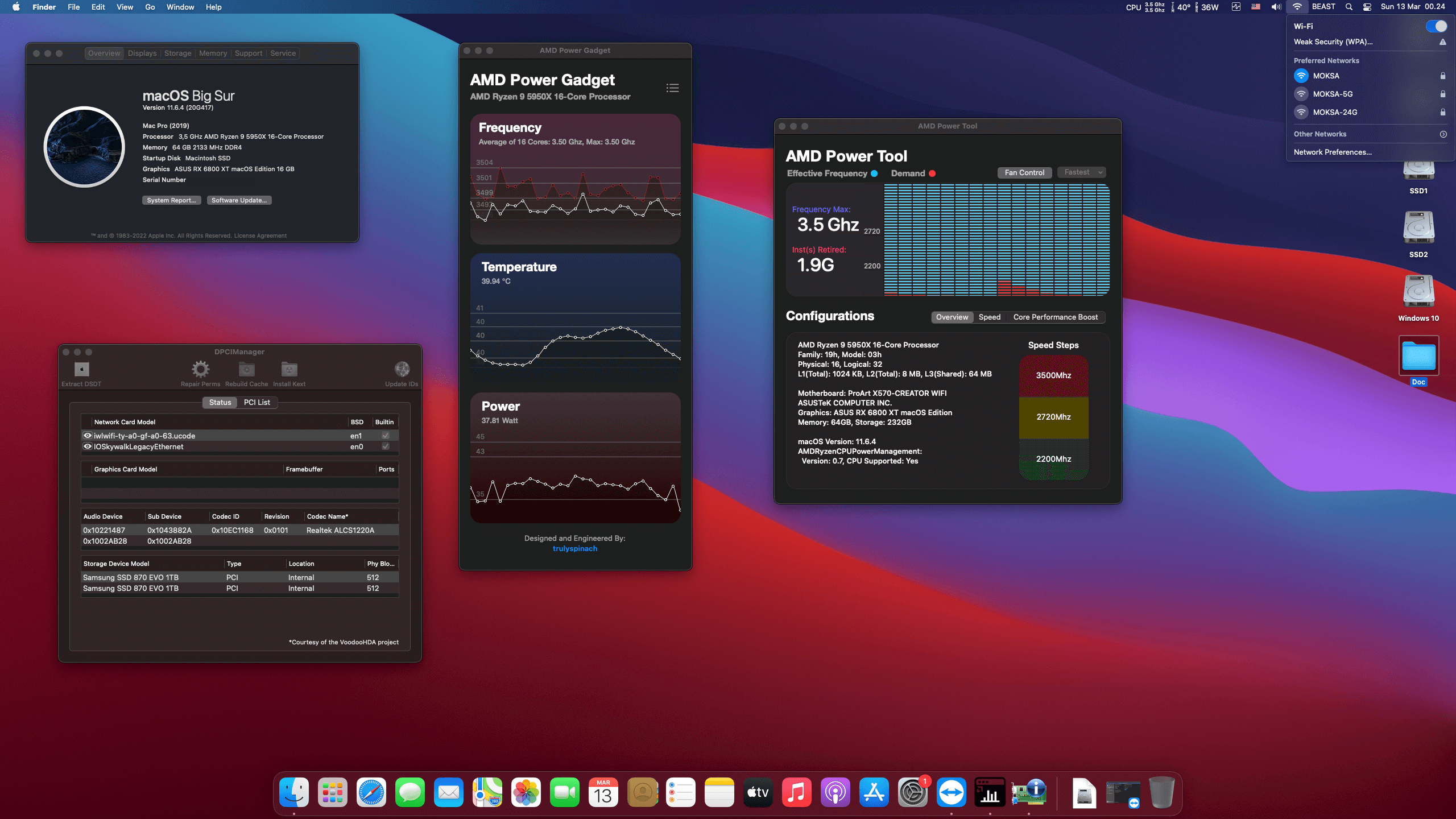 Asus ProArt X570 Creator Wifi + AMD Ryzen 9 5950X + Asus RX 6800XT   OpenCore 1