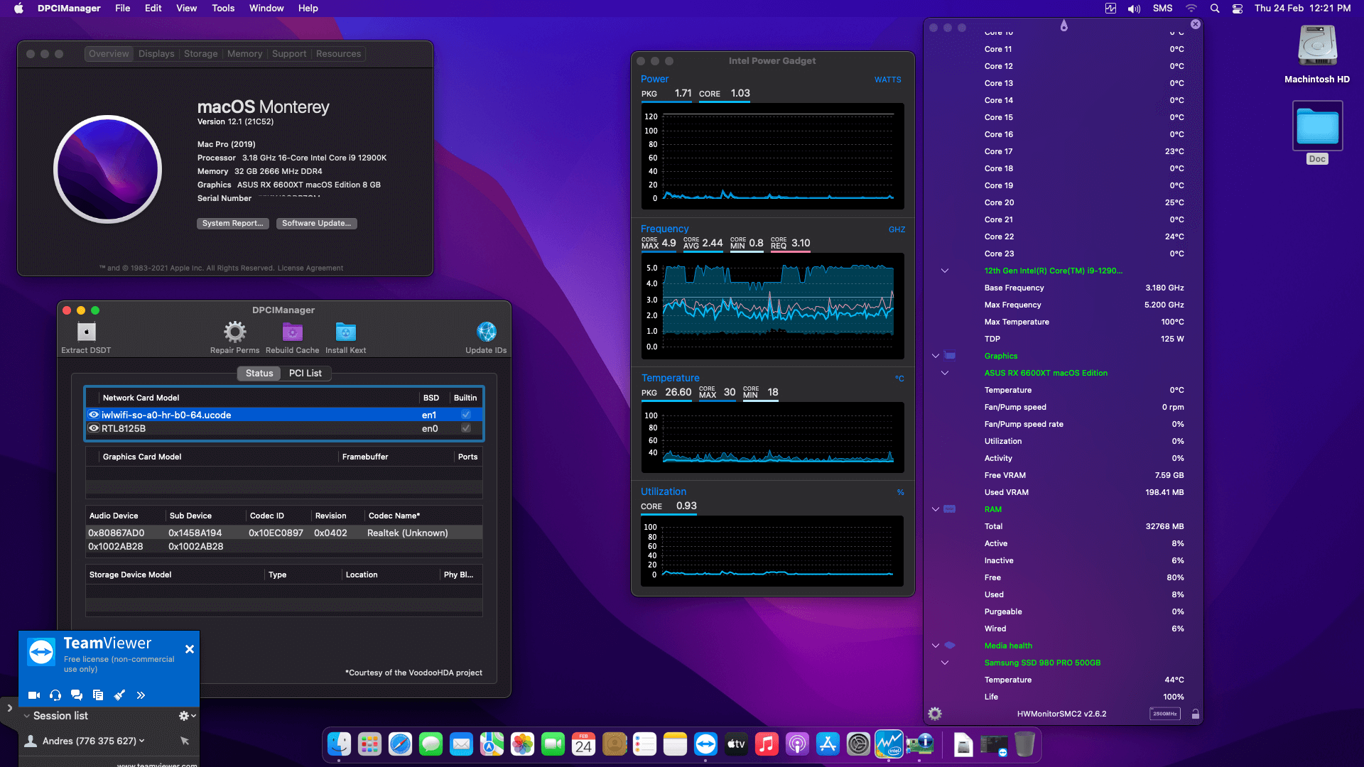 Gigabyte Z690 UD AX DDR4 + Intel Core i9 12900K + ASUS 6600XT OpenCore 1