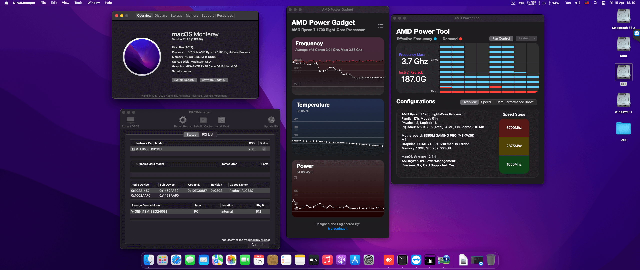 MSI B350M Gaming Pro + AMD Ryzen 7 1700 + Gigabyte RX 580 OpenCore 1