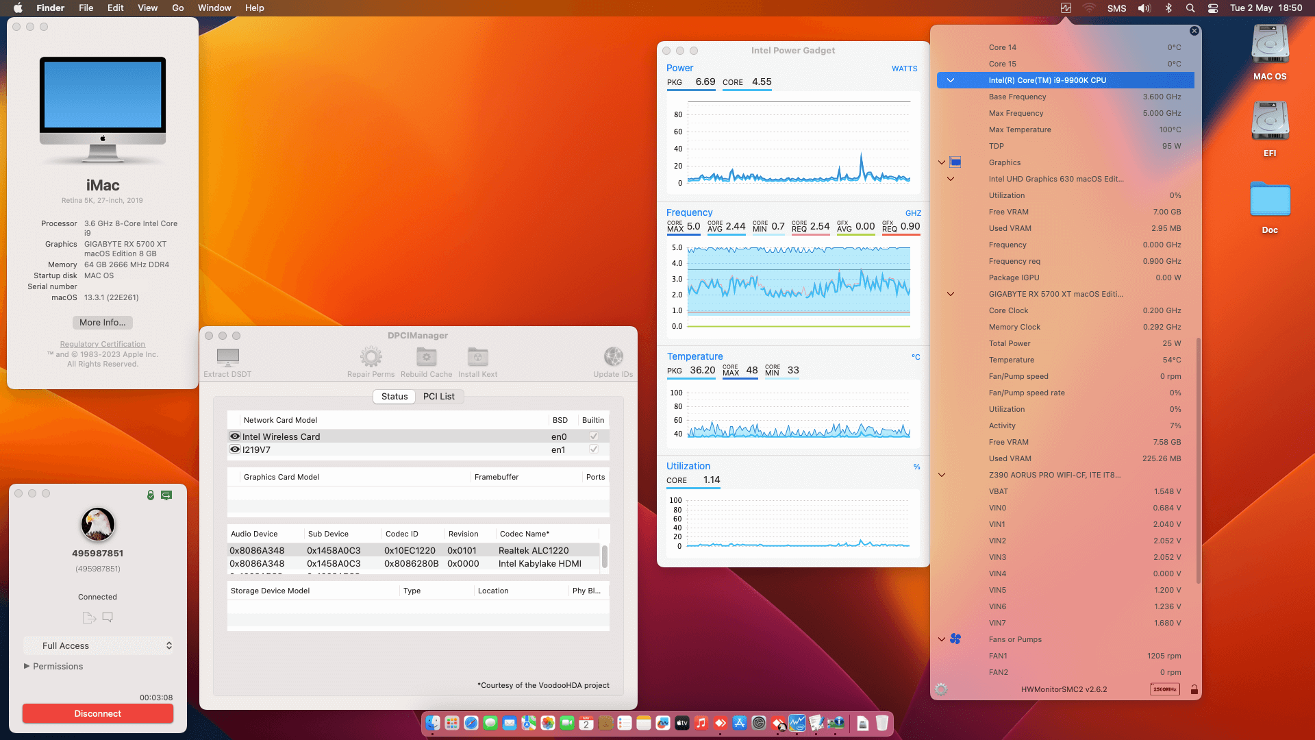 Gigabyte Z390 Aorus Pro Wifi + Intel Core i9 9900K + Gigabyte RX 5700 XT OpenCore 1
