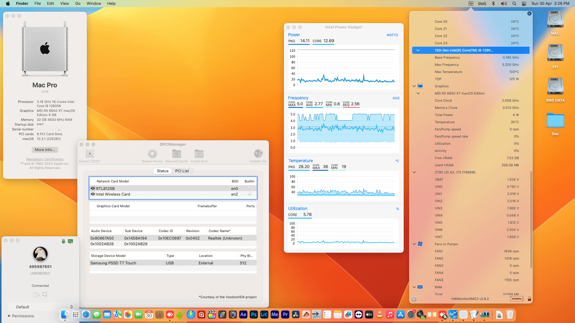 Gigabyte Z790 UD AX + Intel Core i9 12900K + MSI RX 6650 XT OpenCore 1