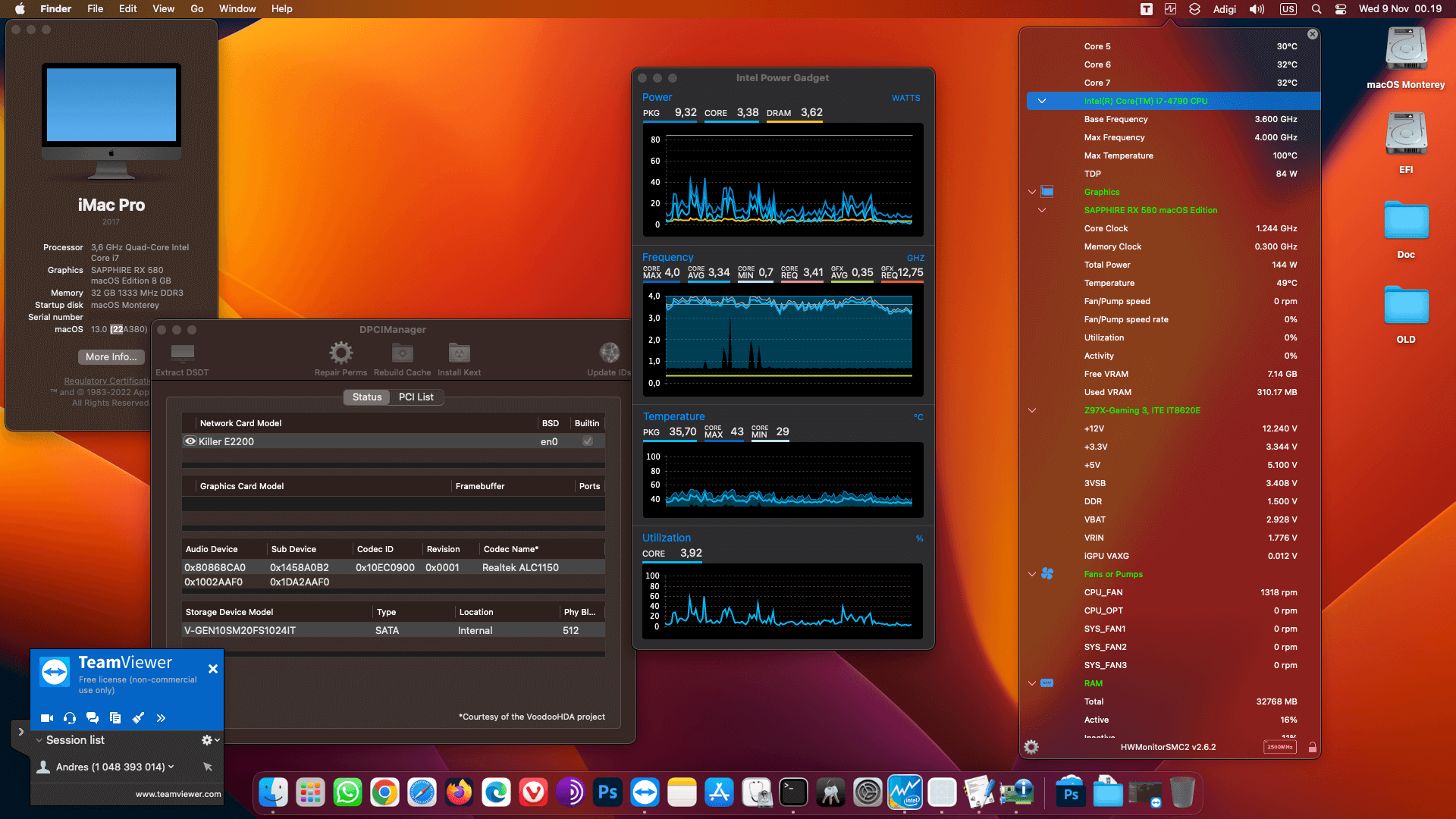 Gigabyte GA Z97X Gaming 3 + Intel Core i7 4790 + Sapphire RX 580 OpenCore 1