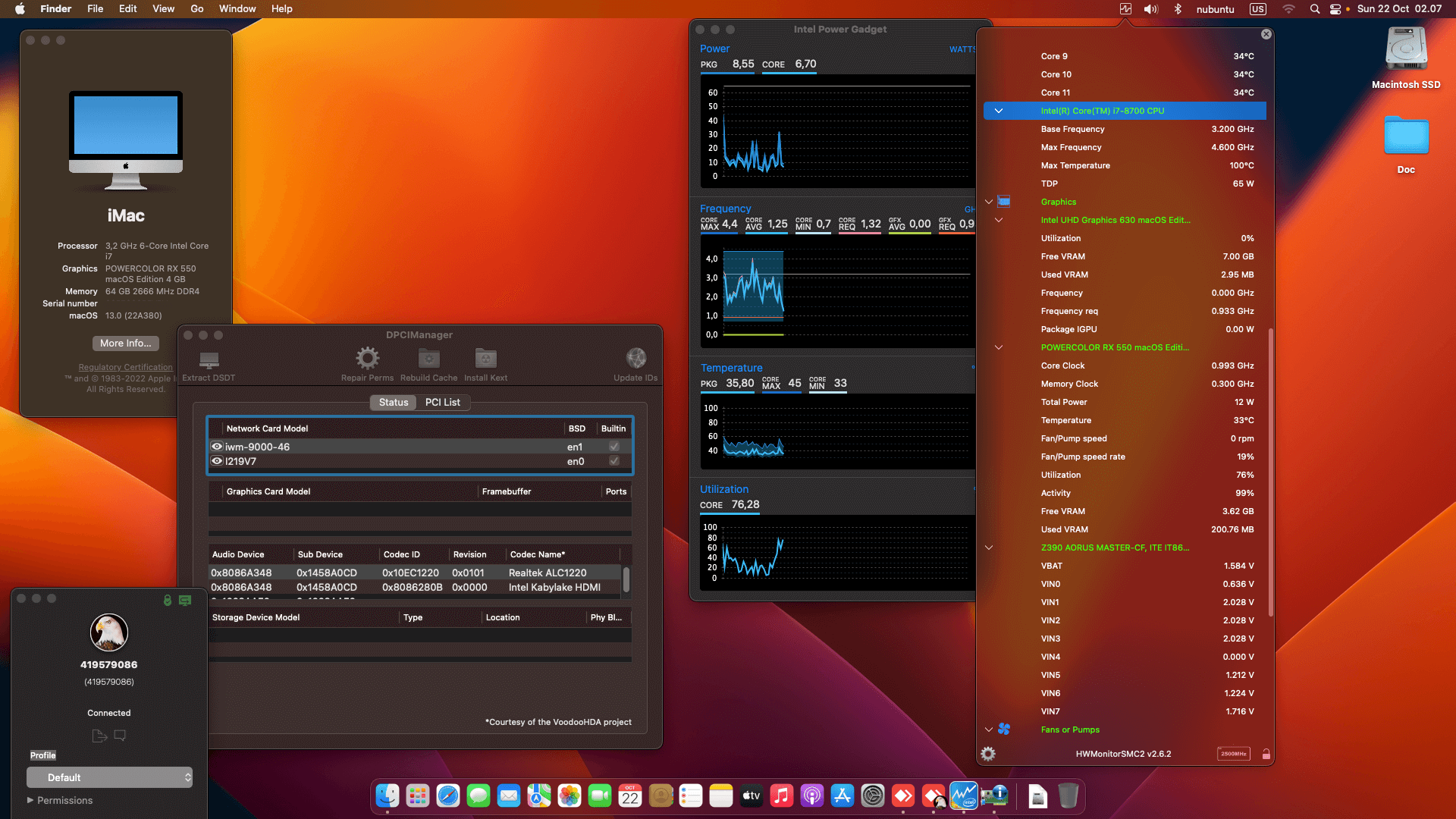 Gigabyte Z390 Aorus Master + Intel Core i7 8700 + PowerColor RX 550 OpenCore 1