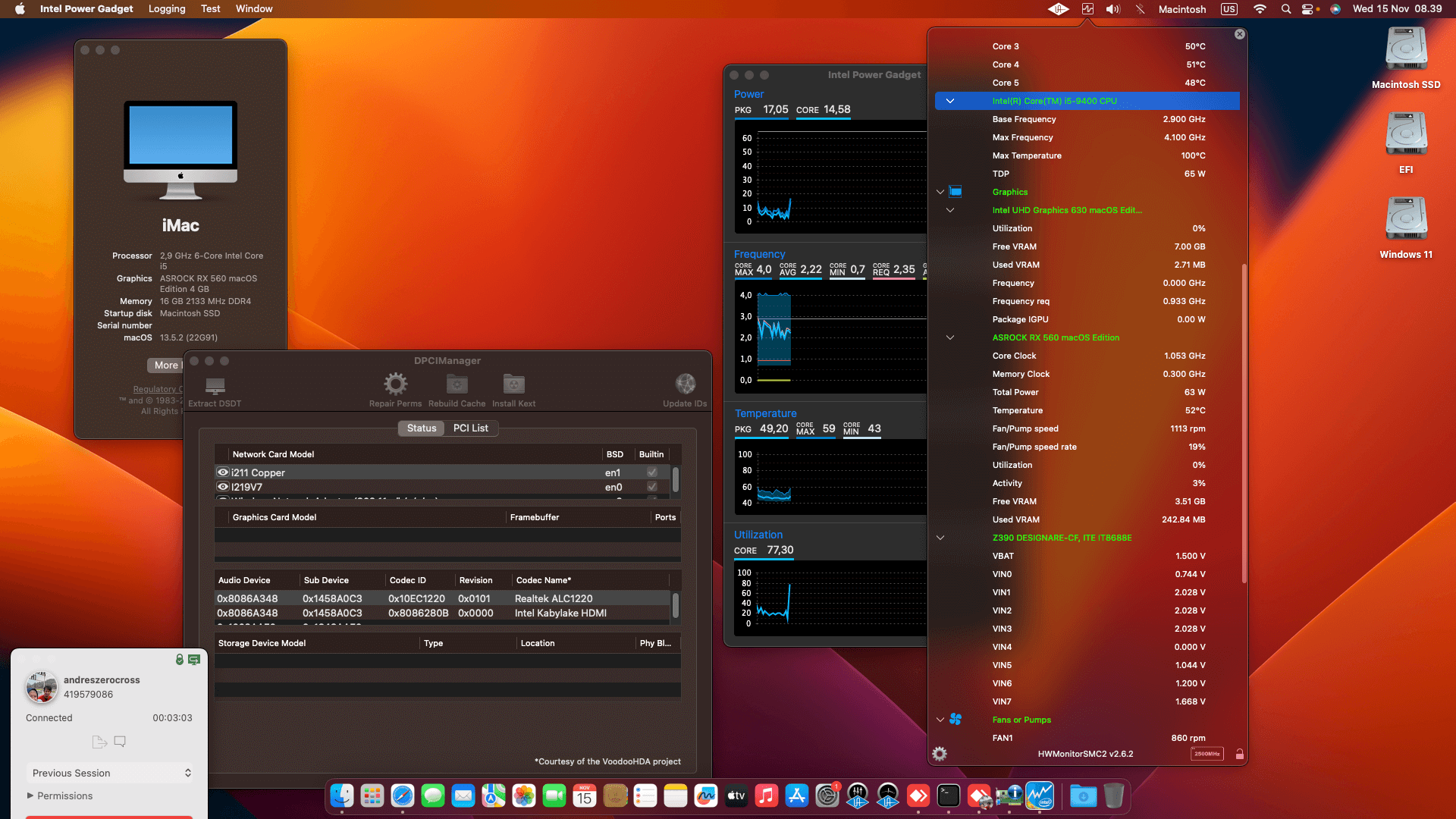 Gigabyte Z390 Designare + Intel Core i5 9400 + Asrock RX 560 OpenCore 1
