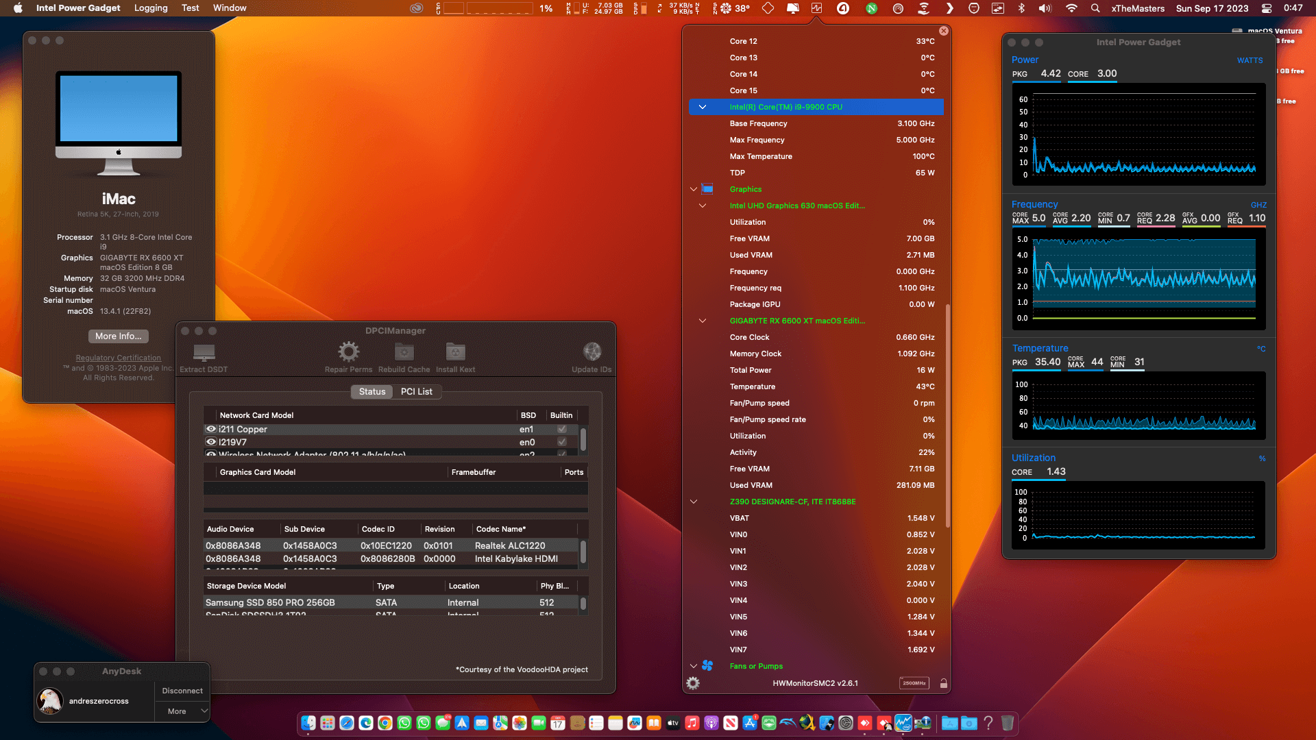 Gigabyte Z390 Designare + Intel Core i9 9900 + Gigabyte RX 6600 XT OpenCore 1