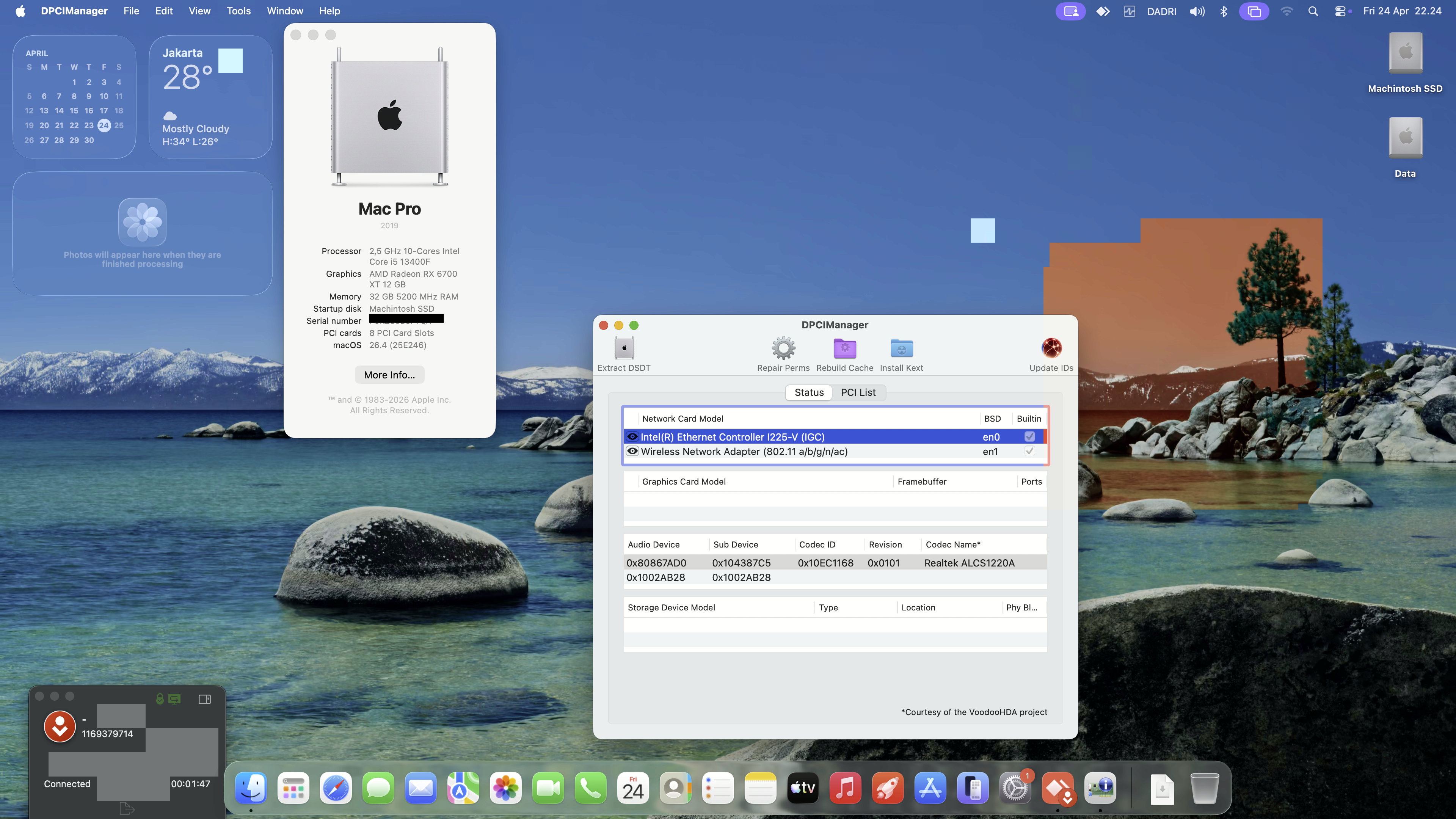 Success Hackintosh macOS Tahoe 26.4  Build 25E246 On Asus ROG Strix B660-G Gaming Wifi + Intel Core i5 13400F + MSI RX 6700 XT