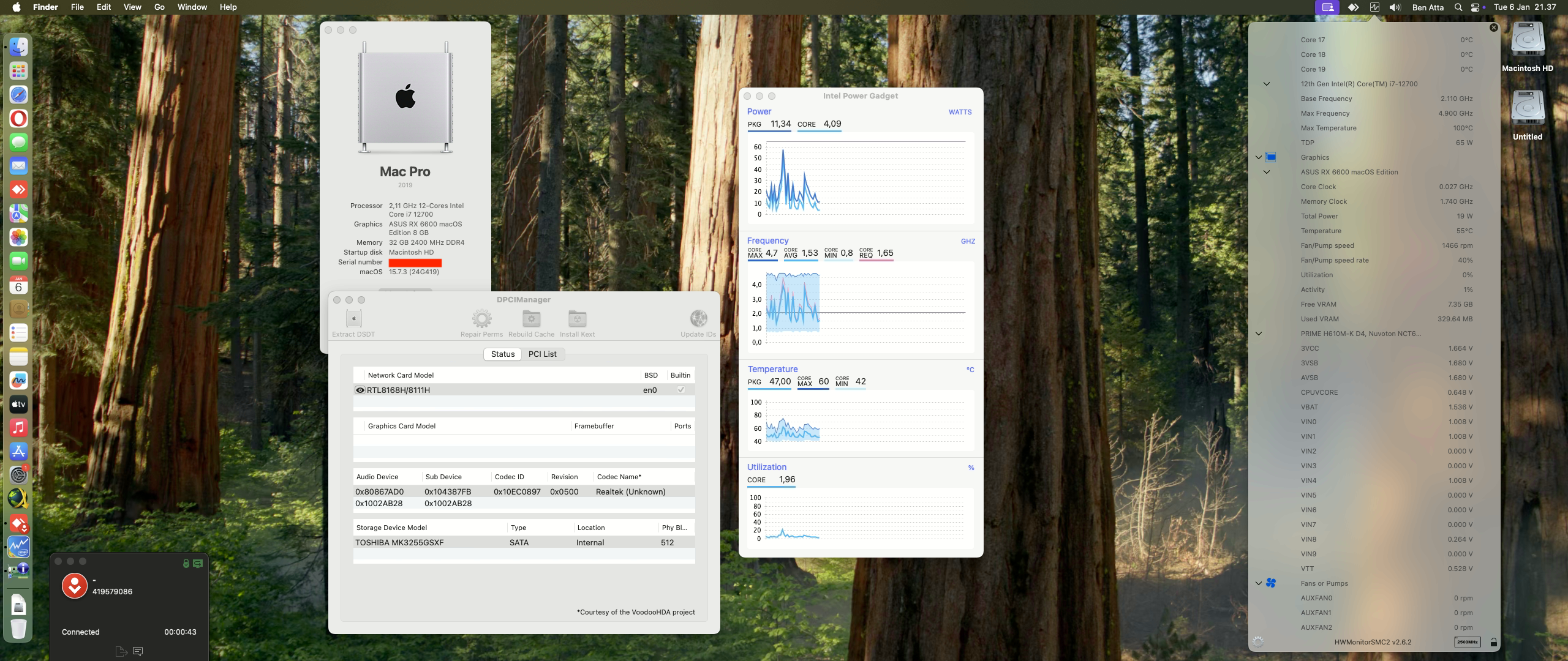 Success Hackintosh macOS Sequoia 15.7.3 Build 24G419 in Asus Prime H610M-K D4 + Intel Core i7 12700 + Asus RX 580