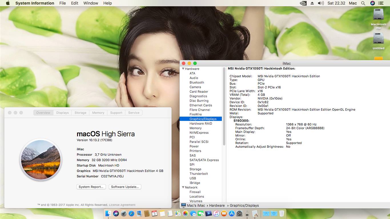 Success Hackintosh High Sierra 10.13.2 at Asus Maximus Hero X With Wifi + Intel Core i7 8700K + MSI GTX1050Ti Gaming X 4GB 