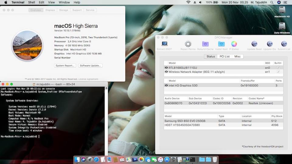 Success Hackintosh High Sierra 10.13.1 Build 17B48 at Asus X555UJ-XX201D
