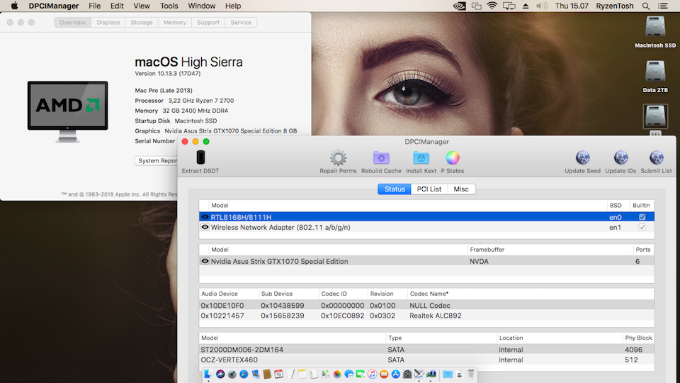 Success Hackintosh macOS High Sierra 10.13.3 Build 17D47 at Biostar B350GT5 + AMD Ryzen 7 2700 + Asus Strix GTX1070 8GB