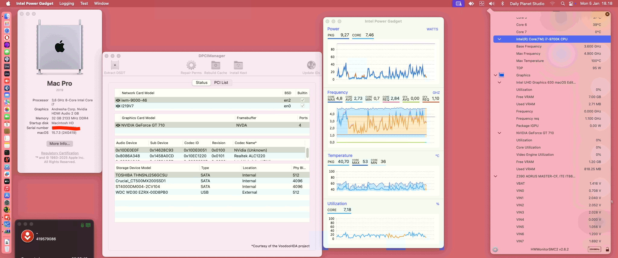 Success Hackintosh macOS Sequoia 15.7.3 Build 24G419 in Gigabyte Z390 Aorus Master + Intel Core i7 9700K + GT 710