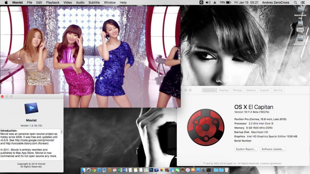 Success Hackintosh OS X El Capitan 10.11.4 Beta Build 15E27e at HP Pavilion 15-AC169TX