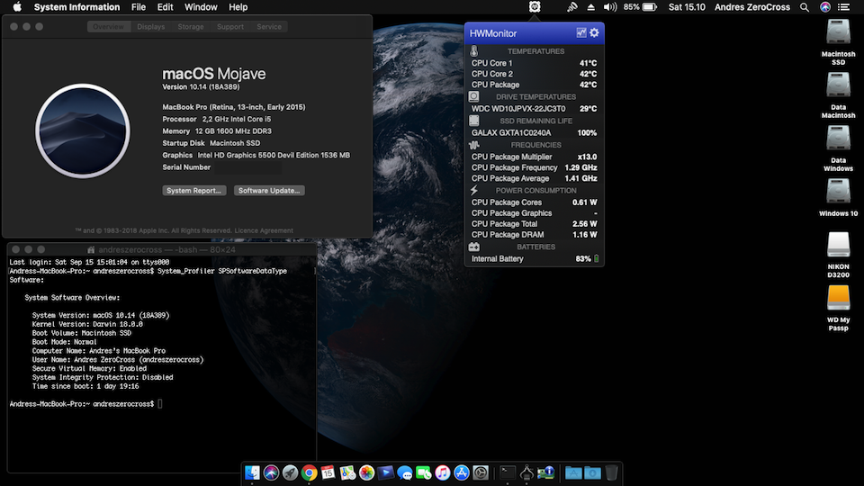 Success Hackintosh macOS Mojave 10.14 Beta 11 Build 18A389 at HP Pavilion 15-AC169TX