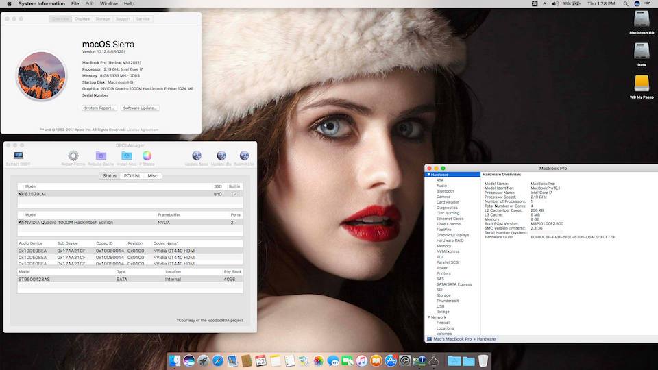 Success Hackintosh macOS Sierra 10.12.6 Build 16G29 at Lenovo W520