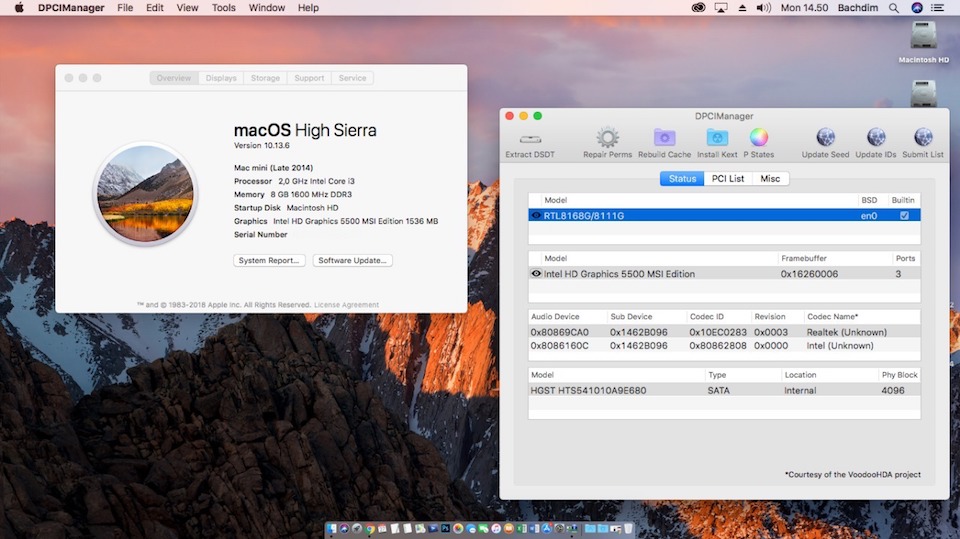 Success Hackintosh macOS High Sierra 10.13.6 Build 17G65 at MSI Cubi-Mini PC Kit Cubi-001BUS