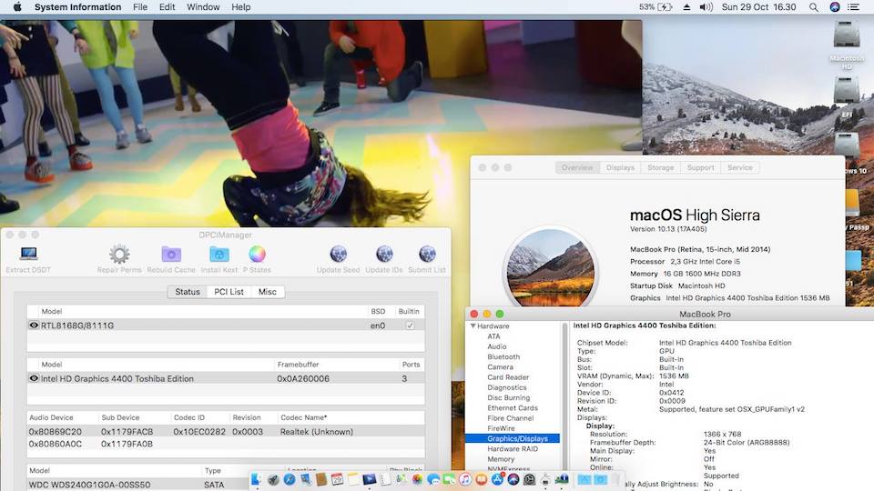 Success Hackintosh macOS High Sierra 10.13 Build 17A405 at Toshiba Satelite E45T - R4100 (Bios Version 1.5)