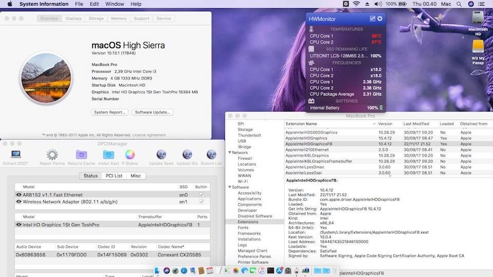 Success Hackintosh High Sierra 10.13.1 Build 17B48 at Toshiba Satellite L640